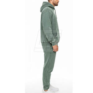 ชุดวอร์มผู้ชายทรงโอเวอร์ไซส์ ล้างสีแบบ Acid Wash ผ้าฝ้ายฟลีซเนื้อนุ่ม ชุดฮู้ดดี้และกางเกงจ็อกเกอร์ สำหรับสวมใส่ลำลองและสไตล์คนเมือง - Product Image 5