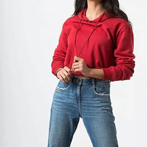 Top court à capuche pour femmes 100% coton respirant éponge OEM Logo personnalisé col à capuche Logo avant pour l'hiver Vente à chaud - Product Image 2