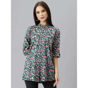 Divena Floral Rayon A-Line Chemises Haut vert foncé pour femme dans un design de chemisier élégant - Product Image 1