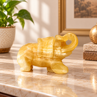 Figurine d'éléphant en pierre de calcite jaune de 10 cm pour la décoration intérieure et la collection de cadeaux