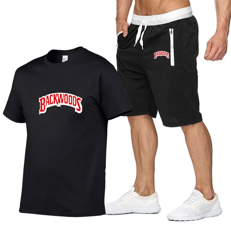 T-shirt da jogging da uomo in cotone personalizzata 2 set T-Shirt in Backwood con grafica in cotone 100% 2 <span class=keywords><strong>pantaloncini</strong></span> e camicie in due pezzi