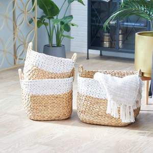 Cheap Wholesale Rustic Trendy Handwoven <b>Water</b> Hyacinth Basket Sustainable Clothing Storage <b>Containers</b> For Home Decoration - Product Image 2