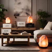 Lampe de sel de l'Himalaya naturelle certifiée GMP, avec cordon électrique et ampoule, écologique, faite à la main, rose, emballage complet, motif fleurs et animaux