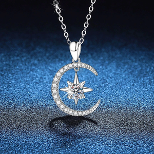 Collar de Plata de Ley S925 con Diamante Moissanita, Colgante de Luna y Estrella, Regalo de Lujo, Versión Coreana, Corte Brillante de 0.5 CT - Product Image 3