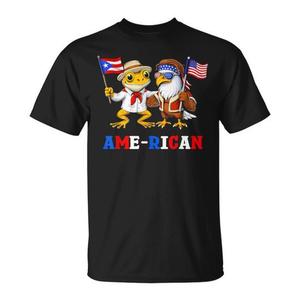 T-Shirt Americana Puerto Ricana con Bandiera di Porto Rico e USA, Design Personalizzabile Promozionale - Product Image 1
