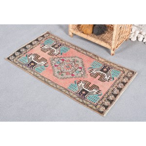 Large Bohemian <b>Wool</b> Rug 1.8 X 3.3 ft <b>Pink</b> Blue Patchwork Design Rectangle Shape for Hallway 9x12 Large Area Latex Backing - Product Image 2