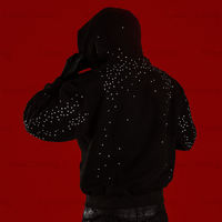 Sweats à capuche pour hommes avec strass fermeture éclair complète 100% coton impression surdimensionnée sweats à capuche personnalisés sweat à capuche lourd pour hommes