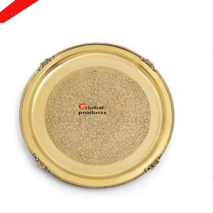 Plato de servicio de acero inoxidable con acabado dorado de forma redonda de diseñador para restaurante y bar de hotel - Product Image 1