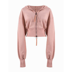 Venta al por mayor recortada Sudadera CON CAPUCHA DE LAS MUJERES Zip Up manga larga sudaderas con capucha Casual moda entrenamiento Crop Top chaqueta con capucha - Product Image 2