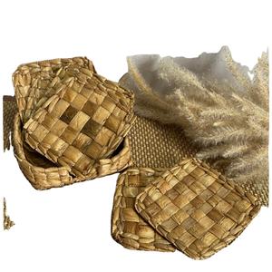 Handmade Water Reed square coaster Table Pad Fringe Home Decoration Handmade Wicker <b>Large</b> Coasters Table Round Coaster <b>Placemats</b> - Product Image 1