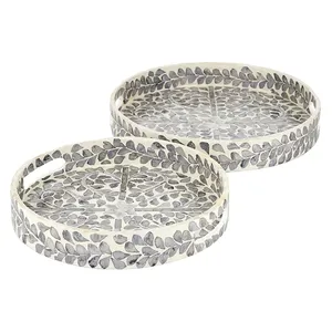 Meilleure vente d'assiettes de chargeur rondes en incrustation de nacre OEM variété de modèles plateau de service personnalisé pour le Ramadan - Product Image 4