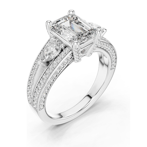 3.1 CT Lab-Grown Diamond Engagement <b>Ring</b> <b>Emerald</b> Cut with Pear-Shaped Side Stones 18KT, 14KT, 10KT Gold & 925 <b>Silver</b> - Product Image 6