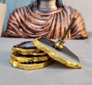 ลูกบิดตู้หินอาเกตสีฟ้าสุดหรูพร้อมชุบทองแบบดึงลิ้นชักที่หรูหราสำหรับตกแต่งห้องครัวและบ้าน - Product Image 2