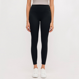 Leggings de yoga pour femmes, taille haute, couleur unie, longueur intégrale, extensibles dans quatre directions, taille élastique, matière spandex et polyester - Product Image 3