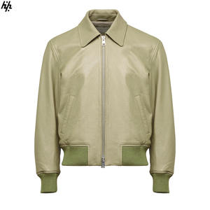 Chaqueta de Cuero Clásica OEM en Tono Verde, Cuero Suave de Primera Calidad, Puños Acanalados Suaves, Cierre de Cremallera Completo, Transpirable - Product Image 1