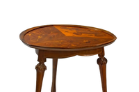 Table basse ronde en bois massif avec pieds sculptés à grain flammé, table d'appoint vintage pour salon
