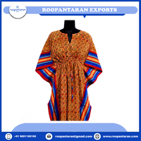 Kaftan de nuit décontracté marocain élégant grande taille en voile de coton doux imprimé à la main, écologique et respirant – En promotion