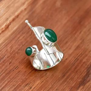 Bague Onyx Vert Argent Sterling 925 Grande Bague d'Anniversaire en Cristal Réglable Cadeau pour Elle - Product Image 4