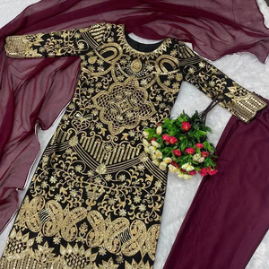 Ensemble haut et pantalon en faux georgette brodé de qualité supérieure, nouveau design, pour les fêtes, avec dupatta, prix de gros - Product Image 1