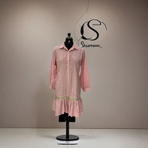 High Quality Export Green Printed Long Straight-Fit <b>Kurta</b> <b>Dress</b> Women Cotton Blend Casual Wear V-Neck Full Vintage Summer - Product Image 3