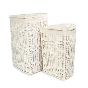 Double-Tier White Cotton Lined Laundry <b>Basket</b> PP and Fabric Storage Bins for Cleaning Foldable for <b>Bathroom</b> or Wardrobe Use - Product Image 6