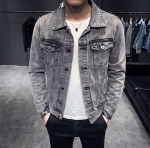 แจ็กเก็ตผ้ายีนส์สำหรับผู้ชายเสื้อแจ็กเก็ตผ้าโพลีเอสเตอร์100% มีซิปสีพื้นแบบลำลองมาใหม่2025 - Product Image 2