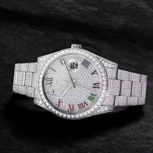 <b>Men's</b> Luxury Business Stainless Steel Quartz <b>Watch</b> with Moissanite Diamonds and Diamond Look - Product Image 1