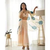 Ensemble Sharara Femme Marron Vintage à Motifs Floraux, Tenue de Soirée Ethnique de Créateur, Respirant en Flanelle, Vente en Gros pour Boutiques