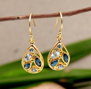 Pendientes colgantes para niñas, pendientes de piedra azul para niñas de plata para mujeres, pendientes de piedras preciosas de Topacio Azul, joyería de plata de ley sólida 925 - Product Image 3