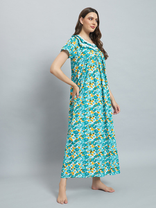 Camisón de Encaje 100% Algodón para Mujer, Manga Media, Largo Completo, Tela Transpirable, Cuello con Estampado Floral, Elegante, Primavera, Otoño, Verano - Product Image 3