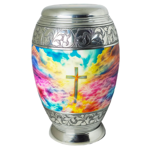 Urnas de cremación de aluminio hechas a mano con revestimiento Meena grande (220 pulgadas cúbicas) y recuerdo (3 pulgadas cúbicas) grabables - Product Image 1