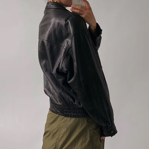 Veste en cuir noir tendance pour femme Soft Touch surdimensionnée avec sensation légère peau de mouton longue longueur - Product Image 4