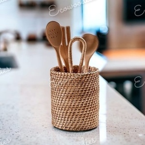 Elegante soporte para utensilios de ratán Natural, cuchara, organizador de cubiertos para mesa de comedor, soporte para utensilios de cocina artesanales para encimera - Product Image 3