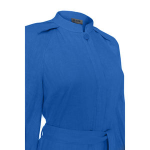 Vestido de Lino con Cuello Mandarín Color Índigo y Cintura Natural - Product Image 2