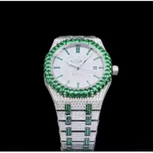 Reloj Moissanite de movimiento de cuarzo de diamante helado de esqueleto azul de lujo para hombres exquisito Bling completo - Product Image 4