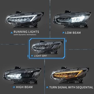 ไฟหน้า vland ไฟหน้า LED แบบต่อเนื่องสำหรับ Honda <span class=keywords><strong>Civic</strong></span> 2016-<span class=keywords><strong>2021</strong></span> FC FK ซีดานแฮทช์แบคคูเป้อะไหล่รถ - Product Image 2