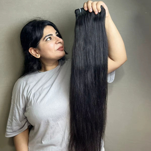 100% Premium Raw Indian Straight Silky Human Hair Machine Extensiones de trama doble 200-300gm para enredos-Free Smooth Natural - Product Image 1