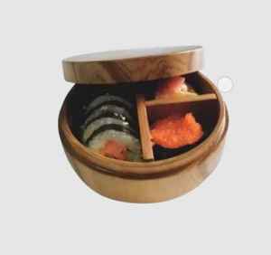 Boîte à lunch ronde en teck - Product Image 1