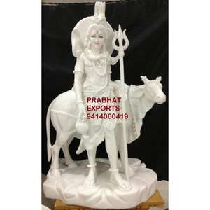 Estatua de Mármol Blanco Hecha a Mano del Dios Shiva con Vaca Nandi, Escultura Hindú Tradicional, Decoración para Templo o Jardín Interior, Arte Indio - Product Image 2