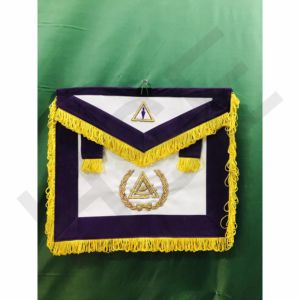 Delantal Masónico del Consejo Criptico, Regalia de Maestros Reales y Selectos, Flecos Morados y Dorados, Piel de Cordero Bordada a Mano - Product Image 1
