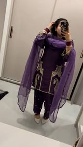 Nouvel ensemble prêt-à-porter en satin pur naturel, haut, farshi et dupatta, entièrement brodé, pour soirée, séchage rapide - Product Image 2
