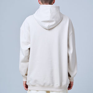 Sweats à capuche unis brodés pour hommes, 100% coton molletonné, tissu épais et chaud, anti-boulochage, design confortable, vêtements décontractés d'hiver, 400g en vrac - Product Image 6