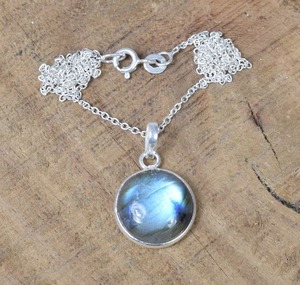 Regalo de boda perfecto para el amor Diseño simple Labradorita Piedra preciosa Collar de Plata de Ley 925 Colgante con joyería de sello 925 - Product Image 3