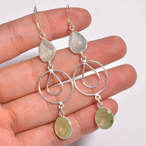 Pendientes colgantes finos de estilo clásico de Plata de Ley 925, piedras preciosas mixtas de Corte rectangular con diseño elegante - Product Image 3