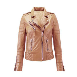 New High Quality Women's Real Leather Jacket Stylish Biker Sheepskin Leather Jacket Breathable Windproof Plain Dyed Casual OEM - Product Image 1