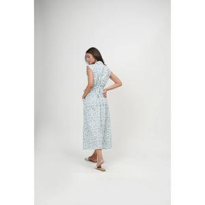 ชุดเดรสผ้าฝ้ายพิมพ์ลายดอกไม้สีฟ้าอ่อน ทรงพันรอบตัว ยาวคลุมเท้า สไตล์โกธิค คอวี แขนสั้น ผูกเชือก ลำลอง สำหรับฤดูร้อน - Product Image 4