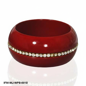 Deep <b>Red</b> Lacquered Wood Bangle Bold Statement Cuff with Sparkling Stone Detailing Artisan Painted Wooden Jewelry - Product Image 1