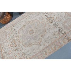 พรมตุรกีโบราณสีเบจคลาสสิค4.1 x 6.5ft ขนสัตว์ทำด้วยมือลายปะสี่เหลี่ยมผืนผ้าสำหรับพรมข้างเตียง - Product Image 5