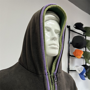 OEM personalizado francés Terry algodón Boxy Unisex ácido lavado Vintage sudaderas con capucha de peso pesado doble triple capa Zip up Sudadera con capucha en blanco para hombres - Product Image 5