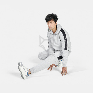 Ensemble de survêtement gris à capuche pour homme, manches longues, couleur unie, décontracté, avec poches latérales, en coton respirant - Product Image 4